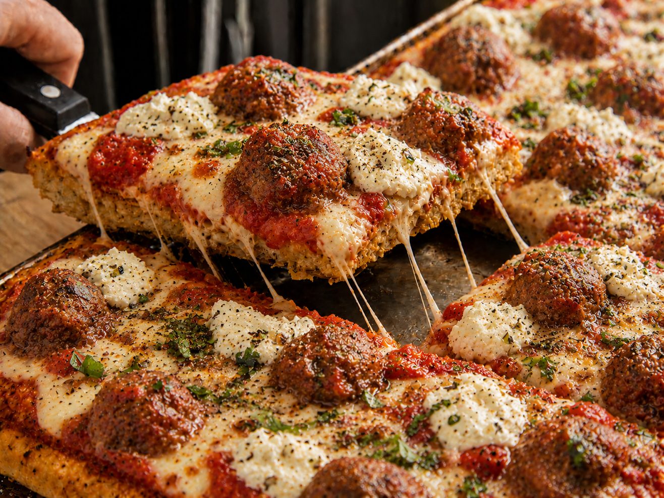 Sicilian Meatball & Ricotta Pizza.