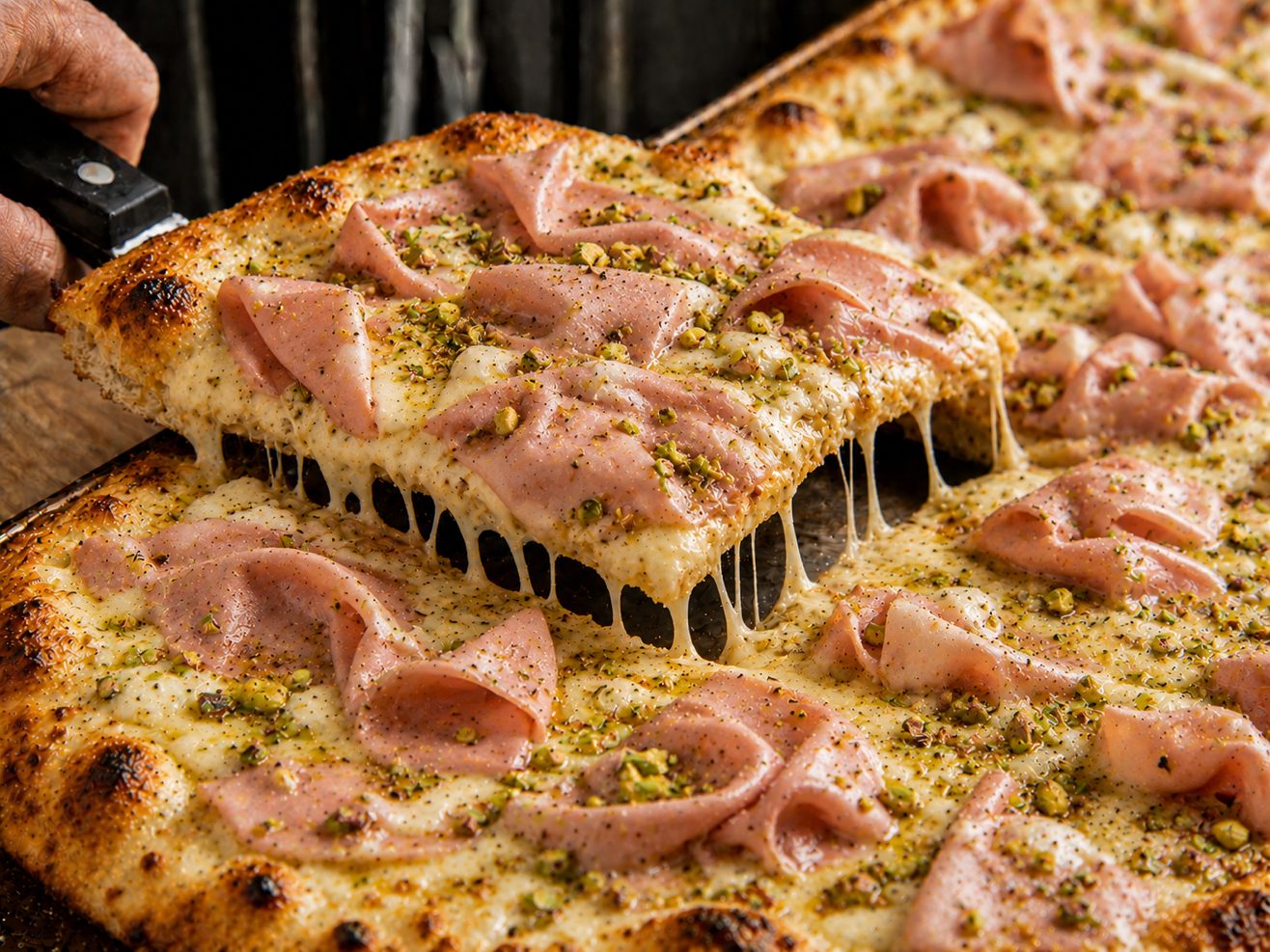 Sicilian Mortadella Pizza.