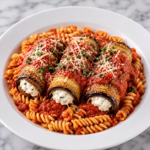 Eggplant Rollatini with Fusilli.